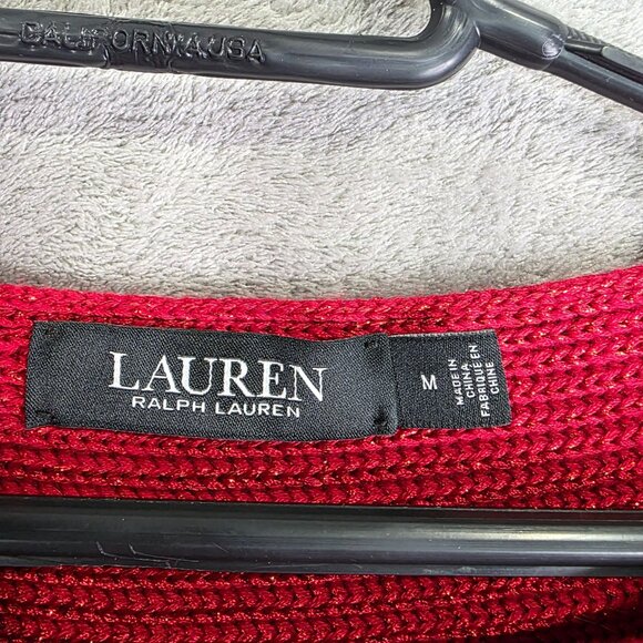 Womens Lauren Ralph Lauren Red Metallic Ribbed Knit Sweater Long Sleeve Size M - Picture 3 of 8